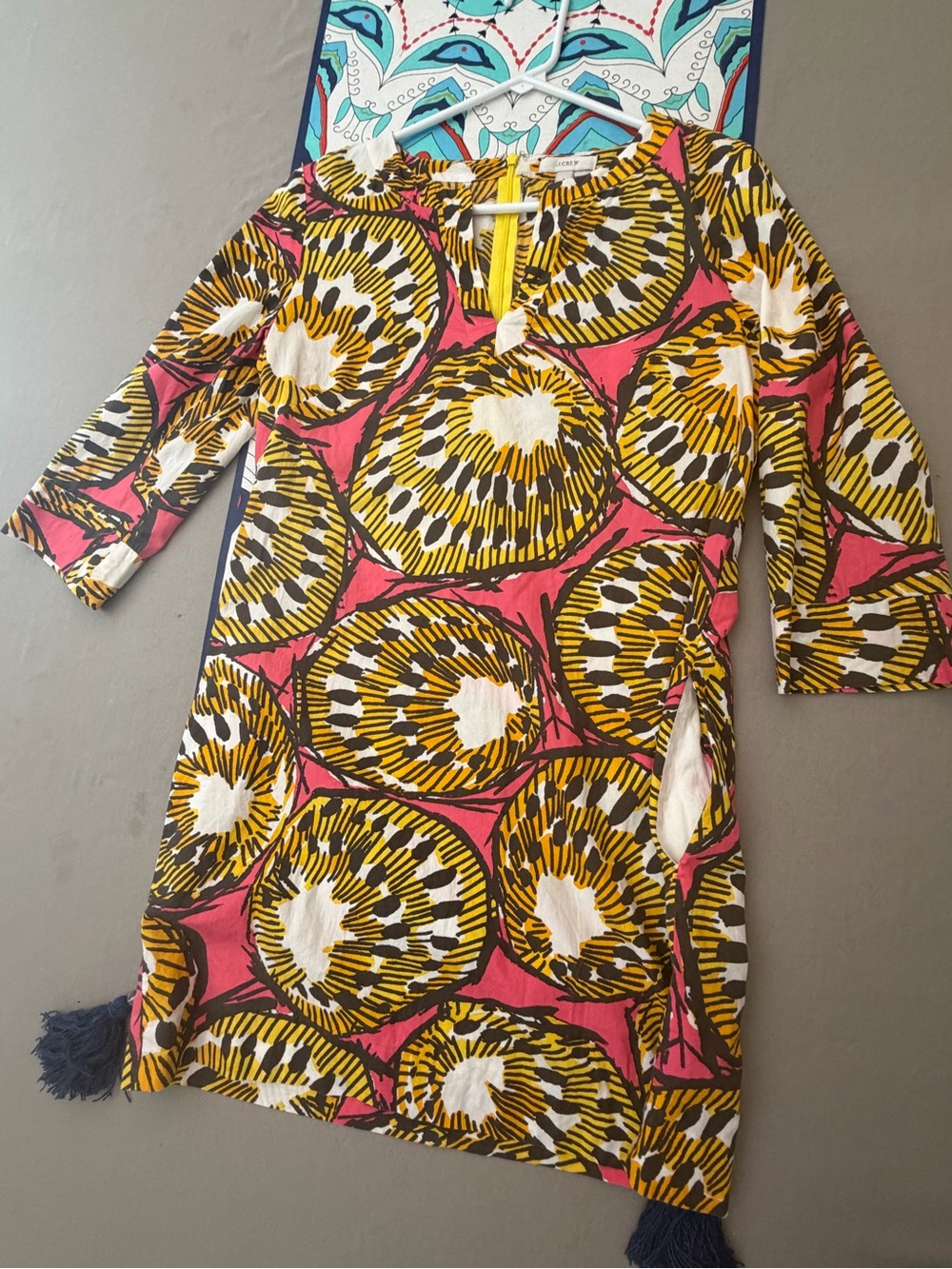 J. Crew Pink & Yellow Printed Cotton Dress
